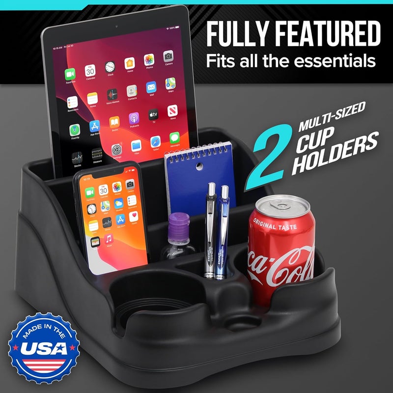 Moblorg Small Center Console for Cars, Trucks, Minivans, SUVs, Vehicle Organizer, Cup Holders, Recycled Plastic, Made in USA (Black) - Image 3